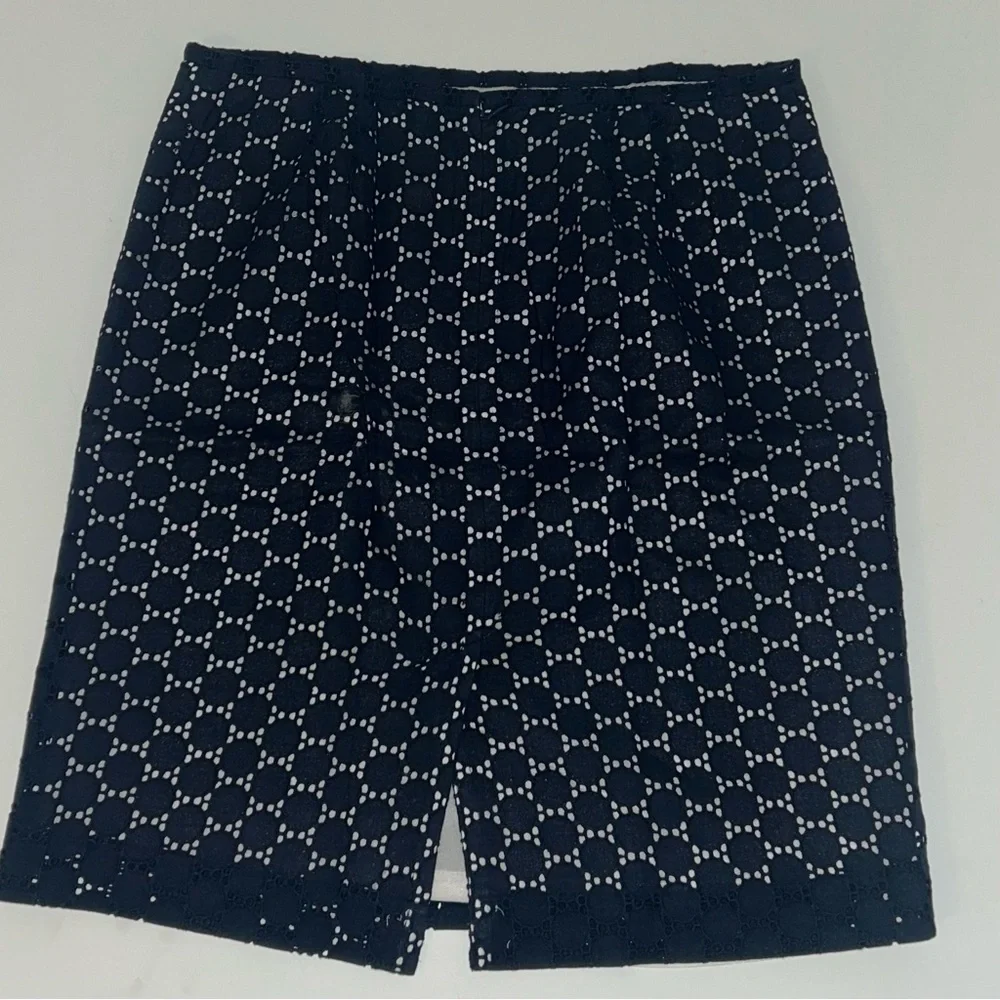 LOFT womens navy‎ eyelet LINED skirt Cotton Classic Business Causal Y2K size 10